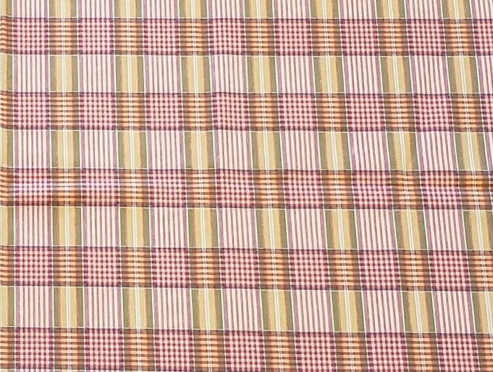 100% Cotton Canvas "Pleasant Plaid" Upholstery Fabric Red Green Gold 2 Yards